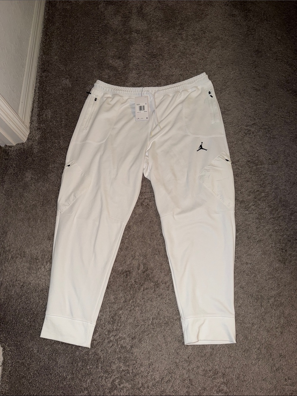 Jordan White Tech Fleece Joggers with Black Jumpman